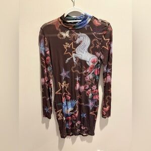 Jaded London Brown Dress with Unicorn and Star Print